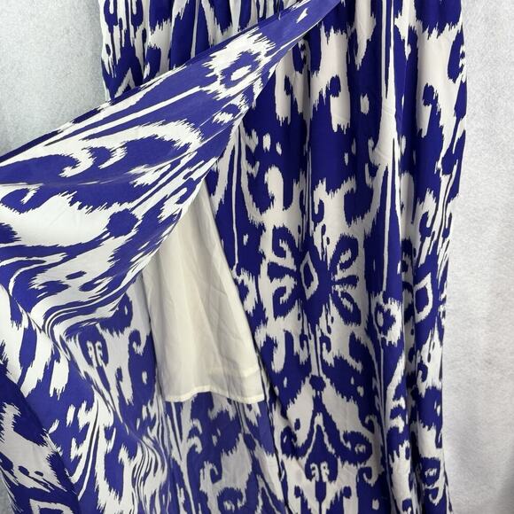Athleta Women’s Sz XL Blue White Ikat Bloom Ripple Maxi Dress Back Tassels NWT - Picture 5 of 11